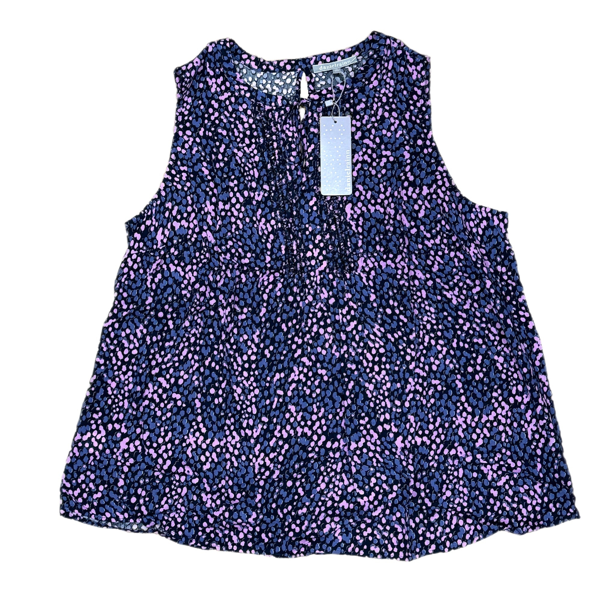 DANIEL RAIN STITCH FIX Floral Sleeveless Blouse Purple Split Neck Top