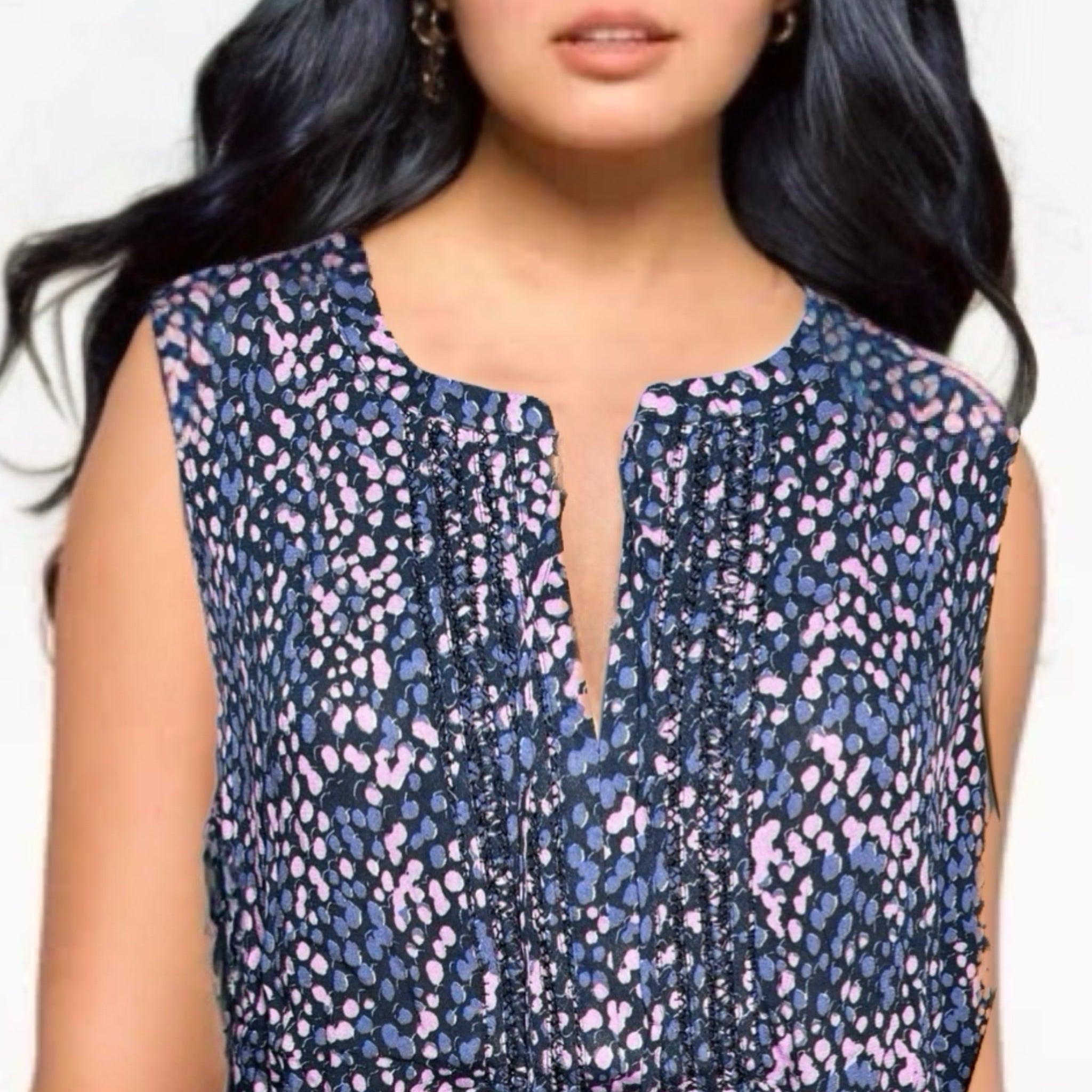 DANIEL RAIN STITCH FIX Floral Sleeveless Blouse Purple Split Neck Top