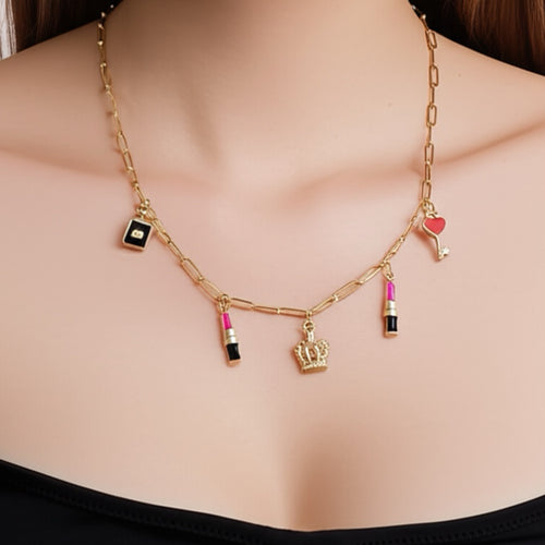 16K Gold Plated Brass QUEEN VIBES Charm Necklace 18”