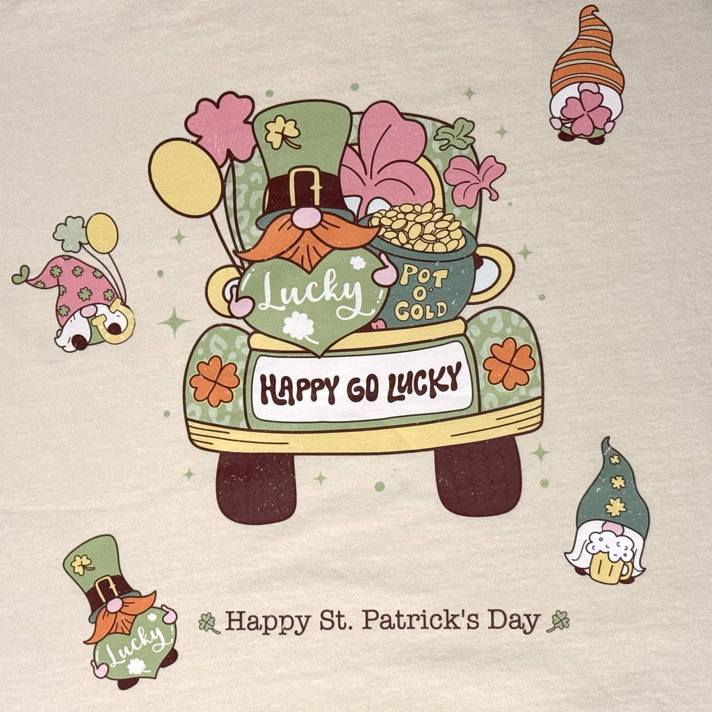 St. Patrick’s Day Gnomes Truck T-Shirt Boho Lucky Graphic Tee Vintage Style