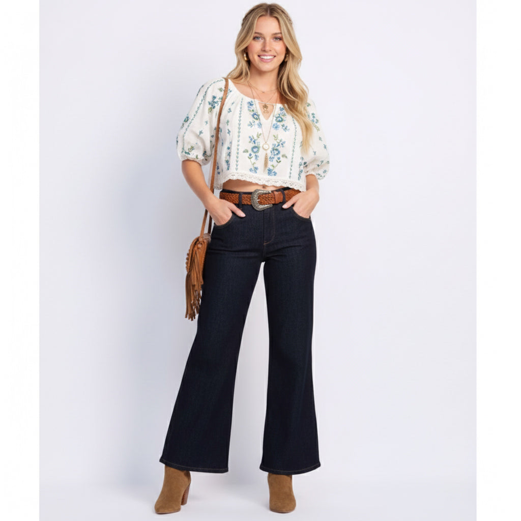 DEMOCRACY Luxe Touch Premium Ab Solution Wide Leg Jeans in Dark Indigo