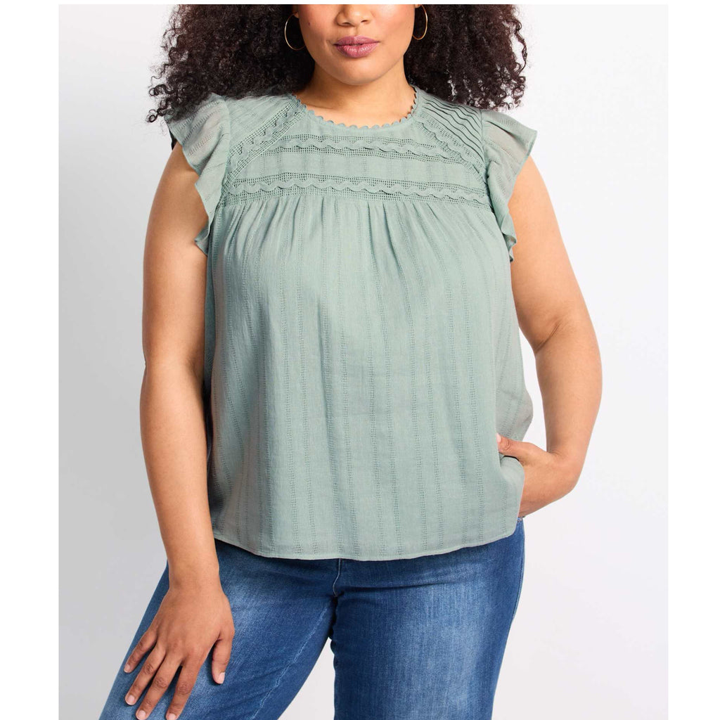 Daniel Rainn Raegan Lace Detail Blouse Womens 100% Cotton Top in Sage