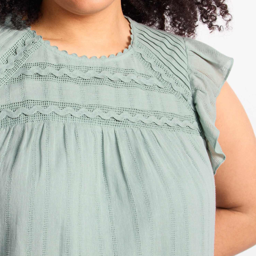 Daniel Rainn Raegan Lace Detail Blouse Womens 100% Cotton Top in Sage