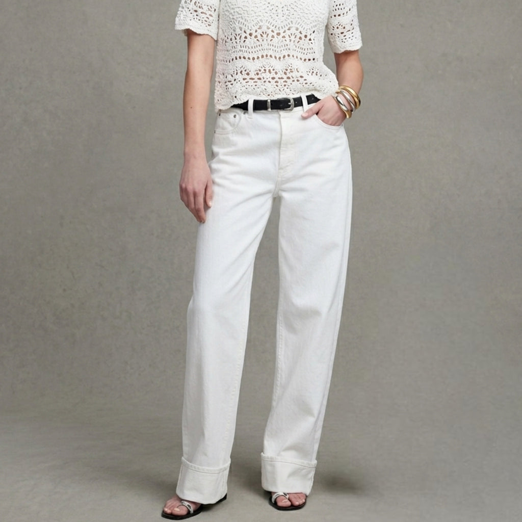 Madewell Low-Slung Baggy Jeans Rolled Hem in Tile White