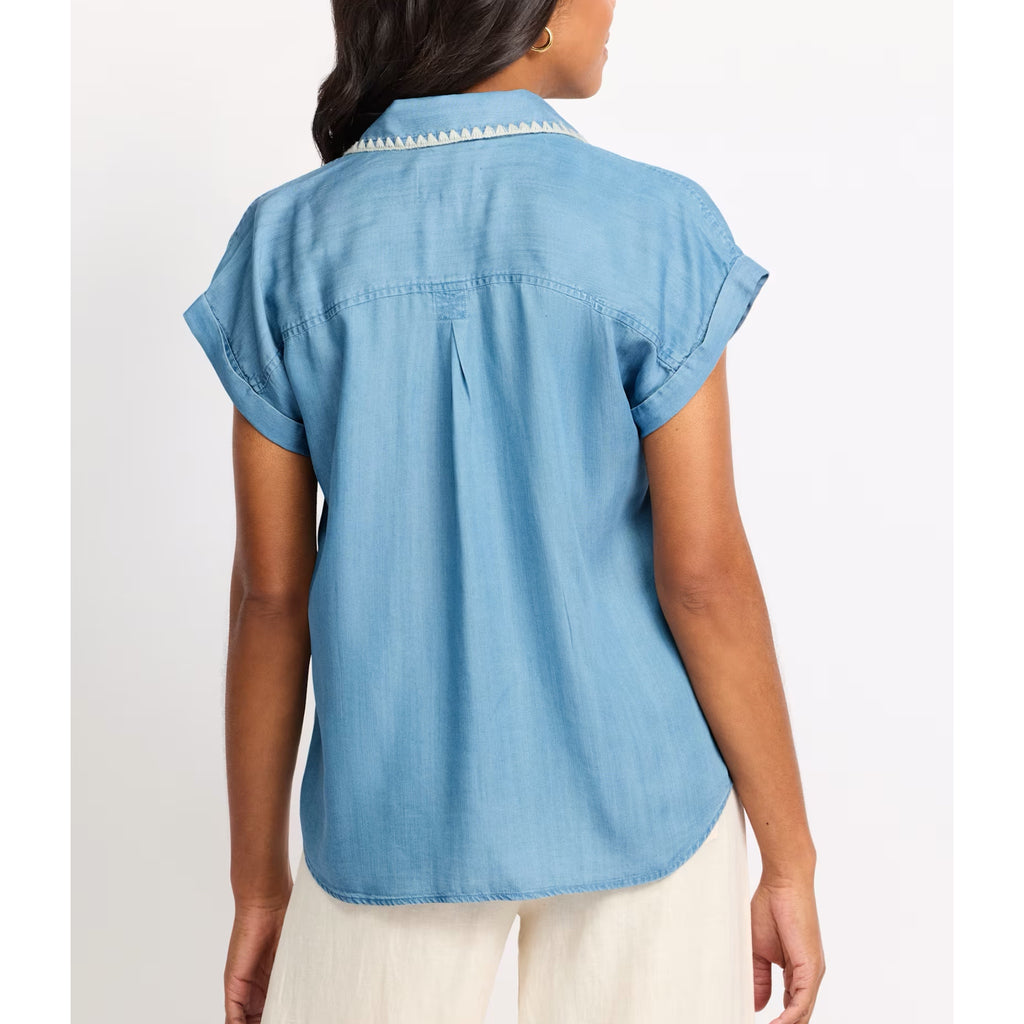 COSMIC BLUE LOVE Aubrey Whipstitch Button Up Shirt in Coastal Blue