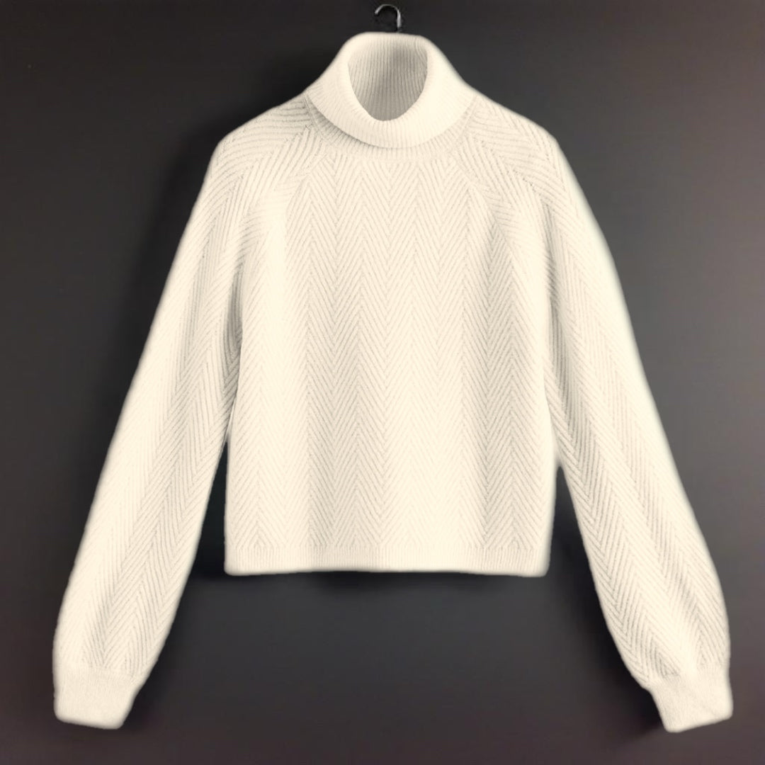 Love Ellie Long Sleeve Cream Turtleneck Knit Sweater Trendy Fit