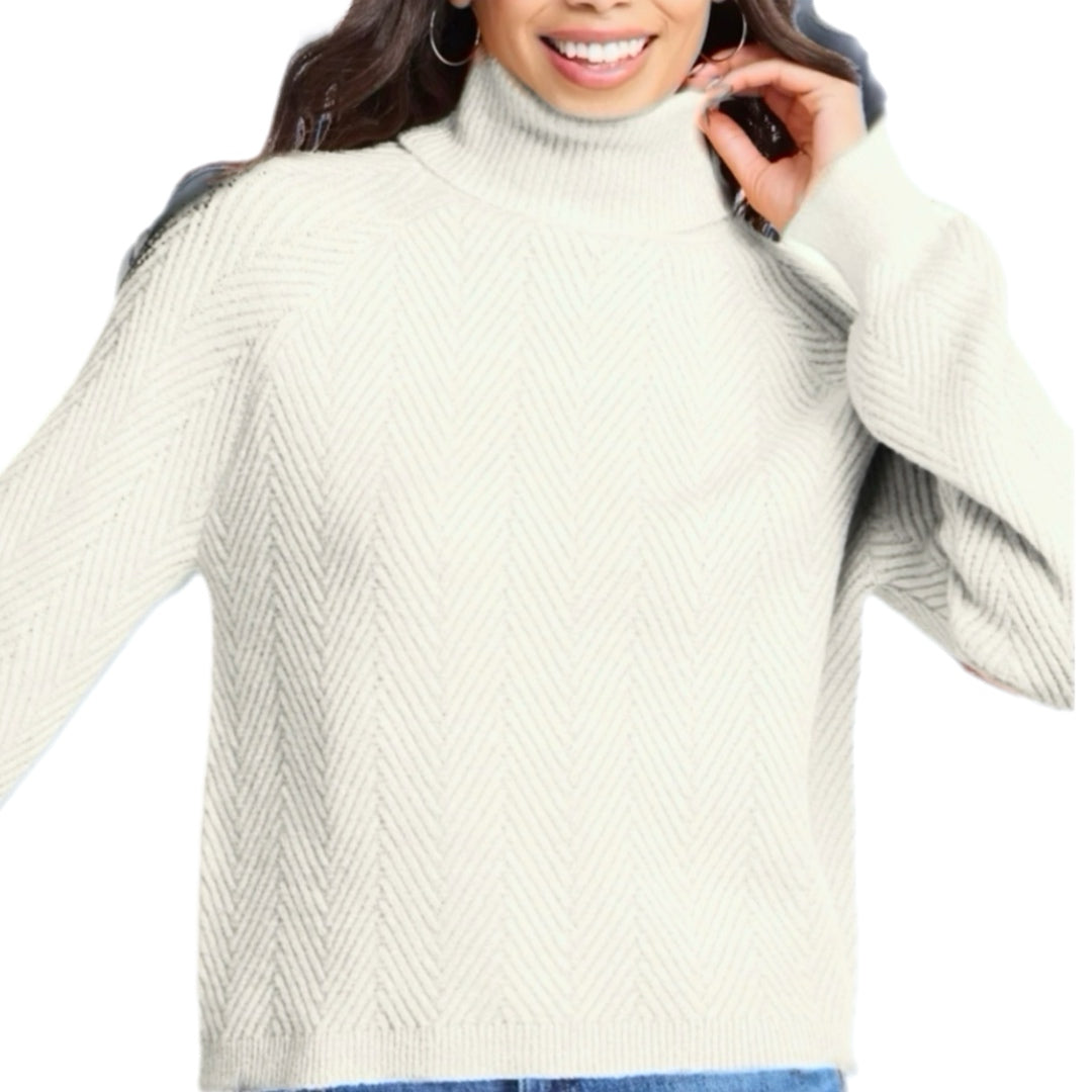 Love Ellie Long Sleeve Cream Turtleneck Knit Sweater Trendy Fit