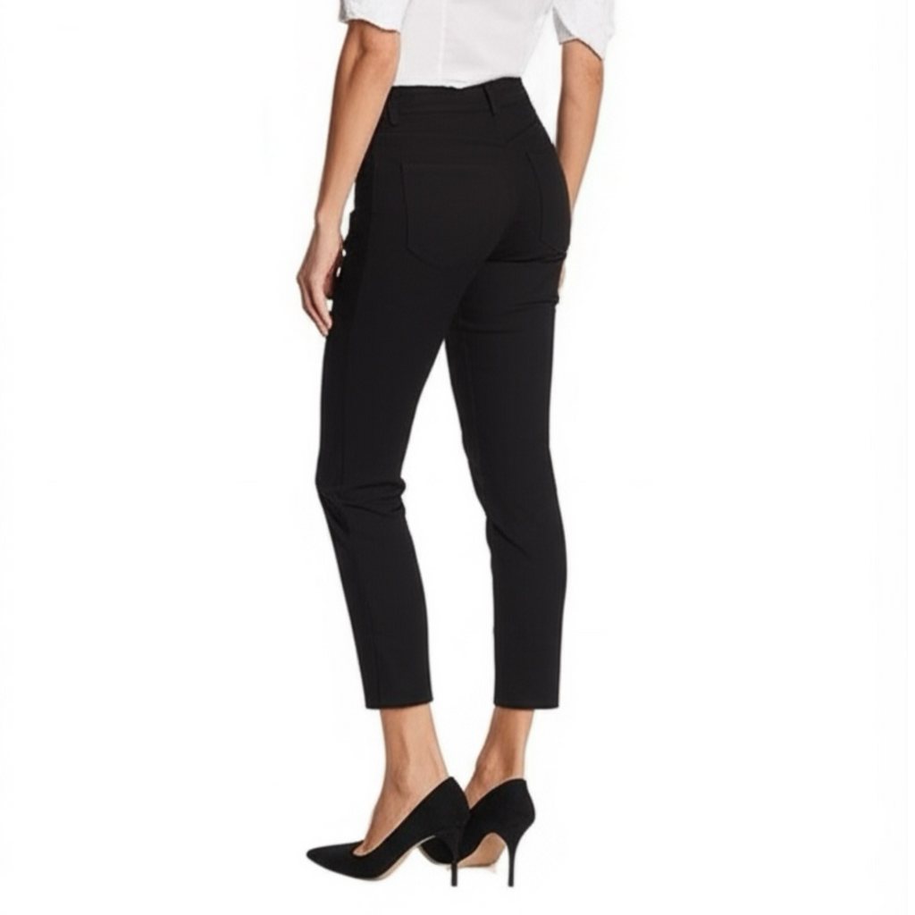 Cosmic Blue Love Black Dress Pants Stretchy Ankle Crop Straight Slim Leg