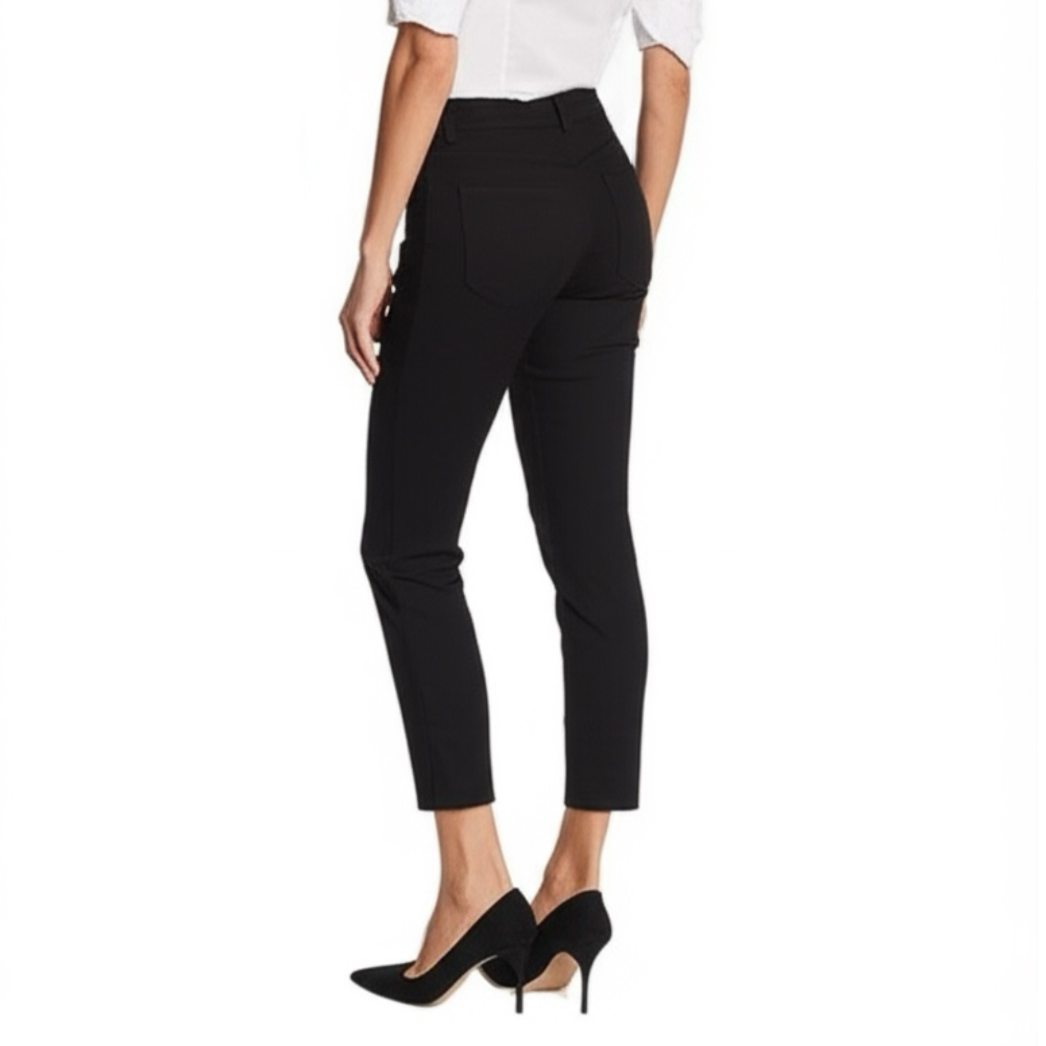 Cosmic Blue Love Black Dress Pants Stretchy Ankle Crop Straight Slim Leg