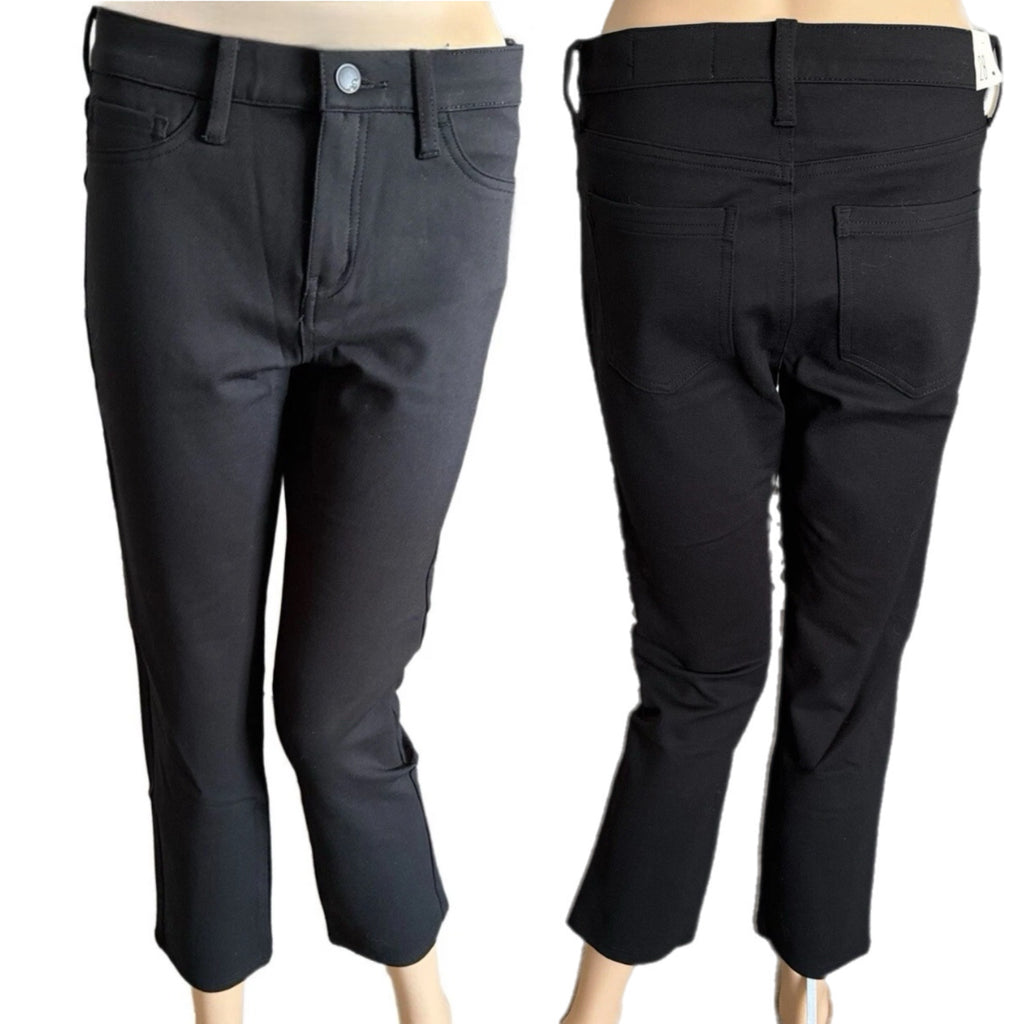 Cosmic Blue Love Black Dress Pants Stretchy Ankle Crop Straight Slim Leg