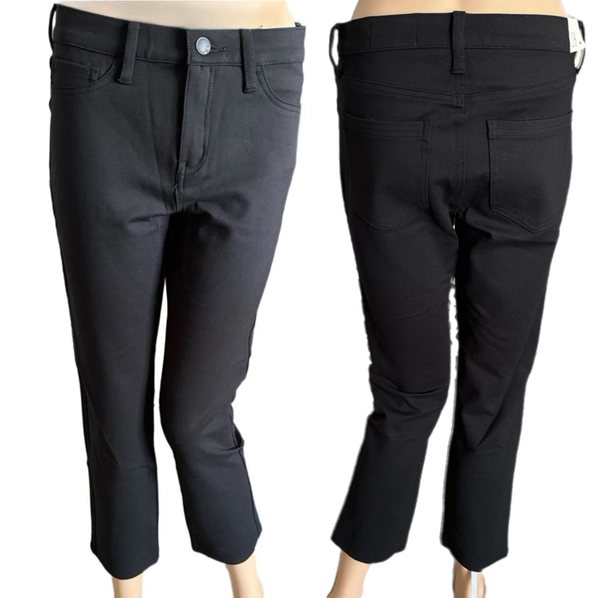 Cosmic Blue Love Black Dress Pants Stretchy Ankle Crop Straight Slim Leg