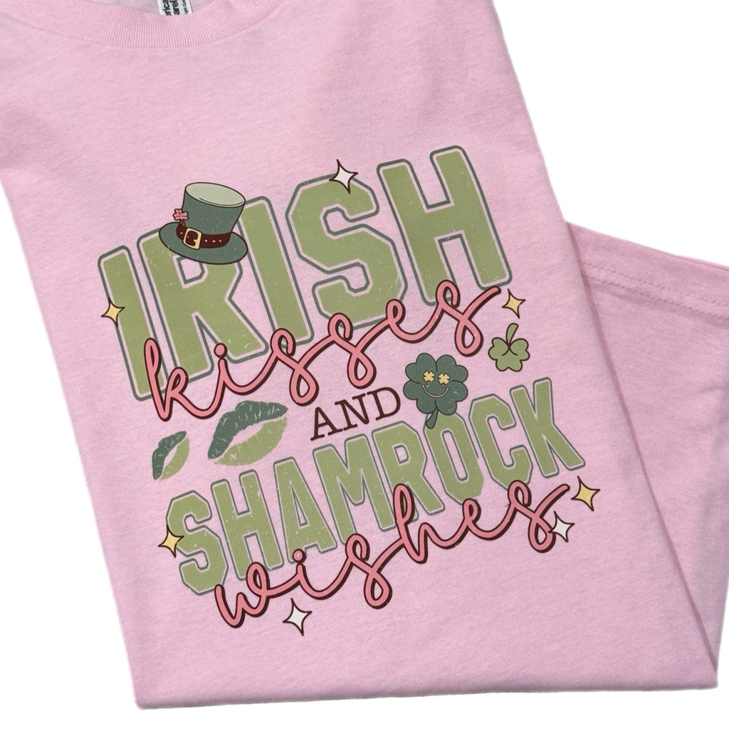 Irish Kisses & Shamrock Wishes Graphic Tee St Patrick’s Pink American Apparel