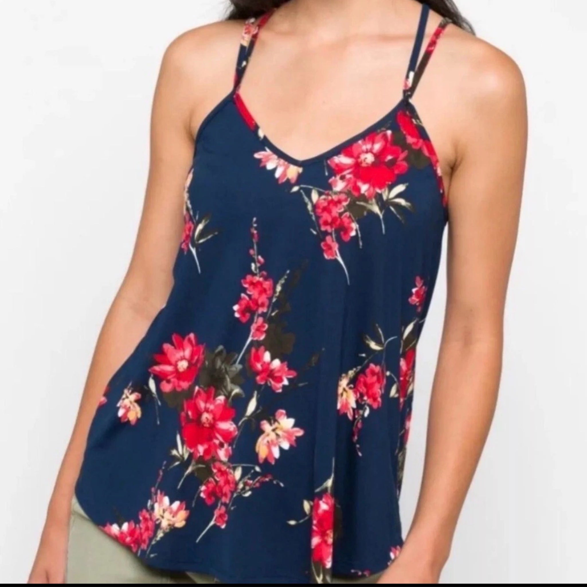 Papermoon Navy Floral Strappy Sleeveless Tank Top Cami Size 1X