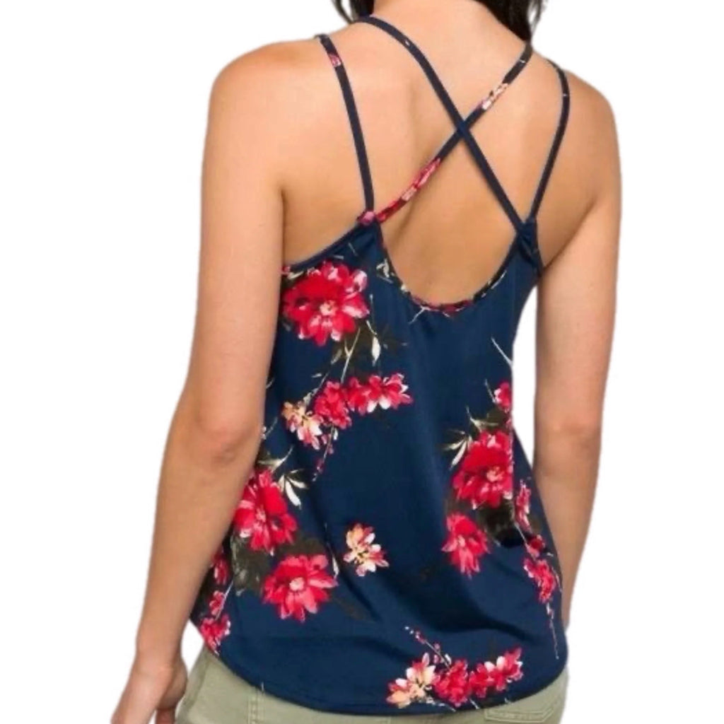 Papermoon Navy Floral Strappy Sleeveless Tank Top Cami Size 1X