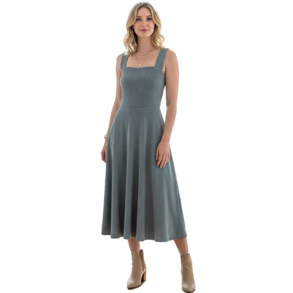 Nine Britton Stitch Fix Sleeveless Square Neck Ribbed Midi Dress Heather Blue
