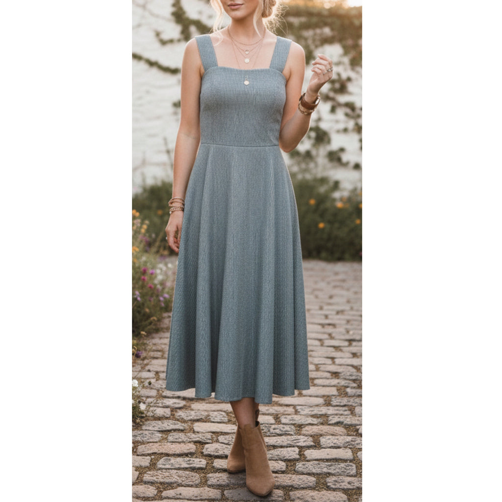 Nine Britton Stitch Fix Sleeveless Square Neck Ribbed Midi Dress Heather Blue