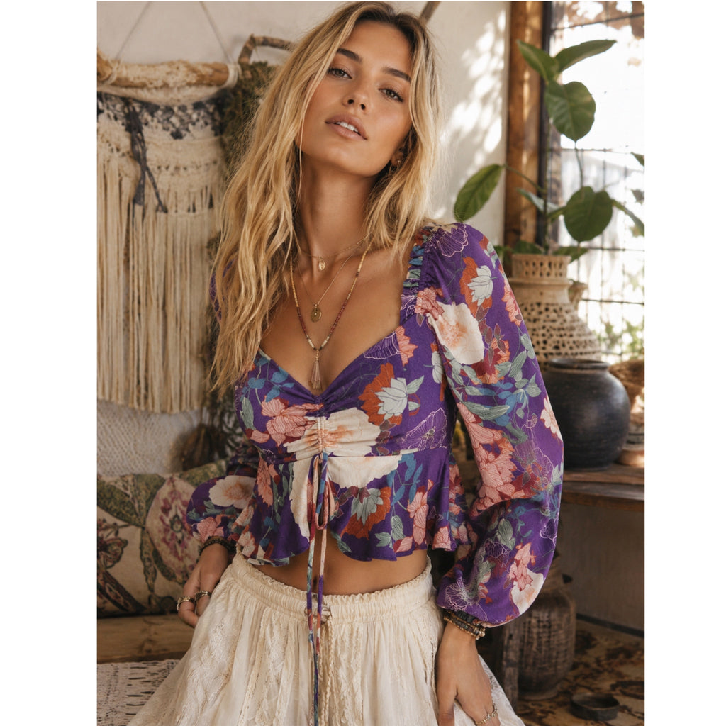 B.O.G. Collective Band of the Free Floriane Floral Long Sleeve Crop Blouse
