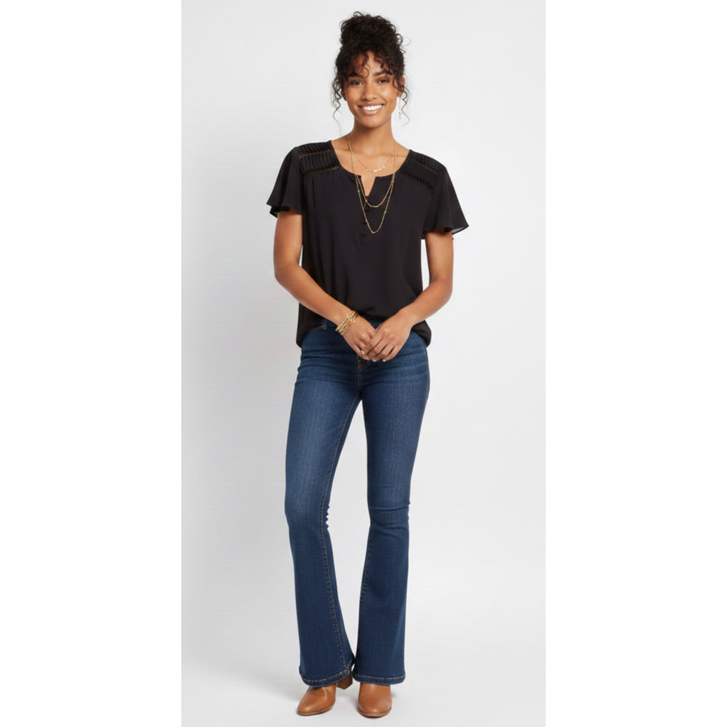 FORTUNE + IVY Stitch Fix Livey Blouse Black Flutter Sleeve Button Front Top