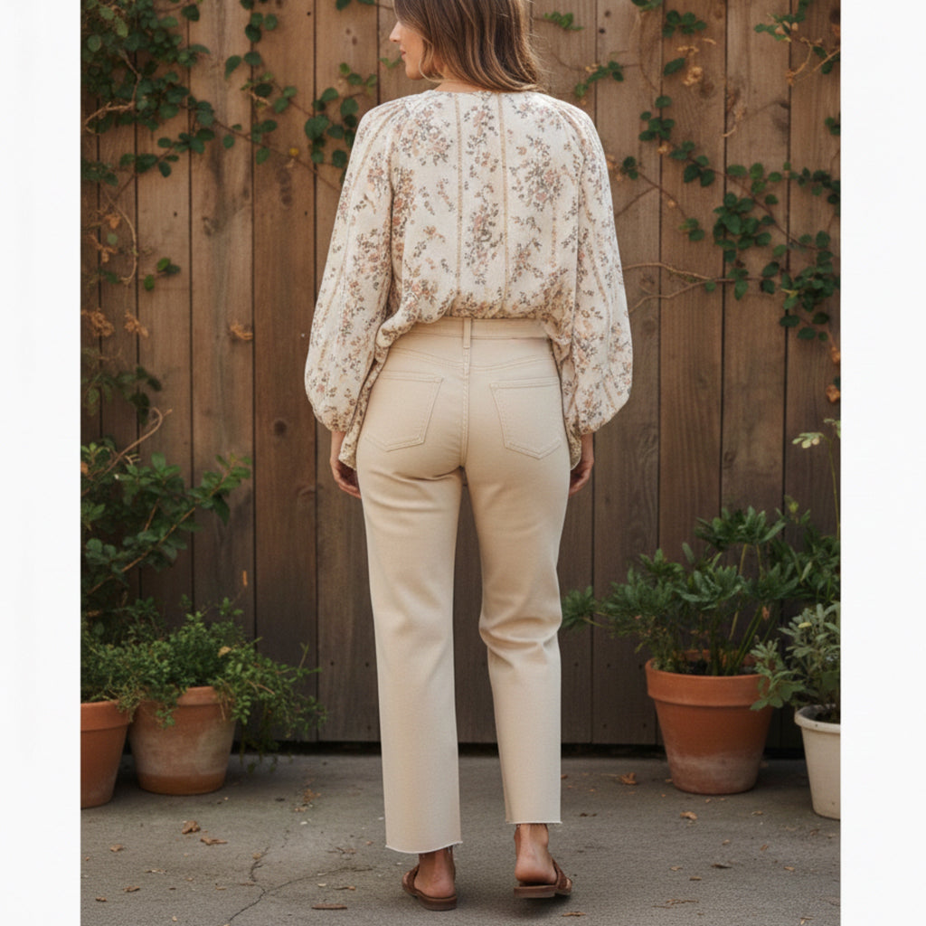 JUST USA Stitch fix Gerry Wide Straight Leg Jeans Oatmeal Denim Ankle Pants