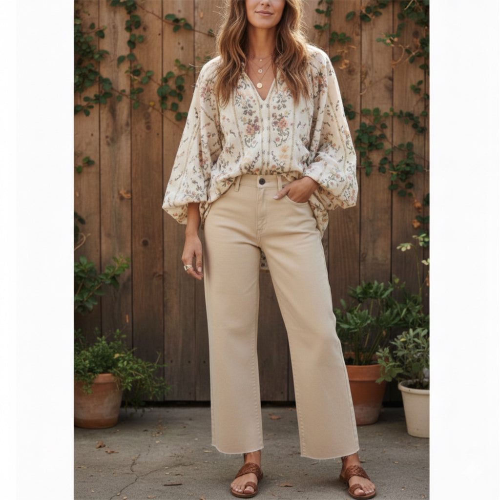 JUST USA Stitch fix Gerry Wide Straight Leg Jeans Oatmeal Denim Ankle Pants