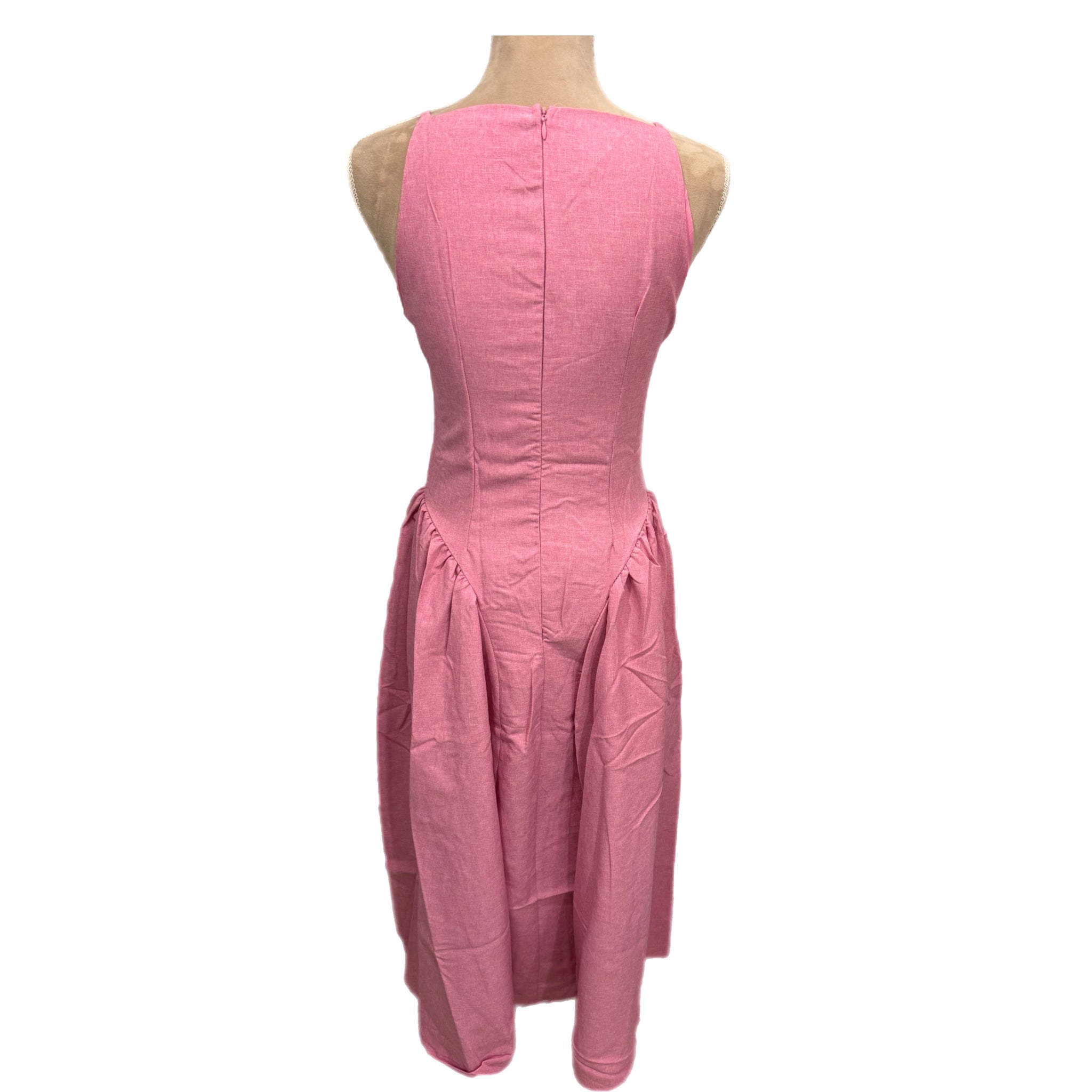 Pretty in Pink Drop Waist Maxi Dress Pleated Skirt Square Neck