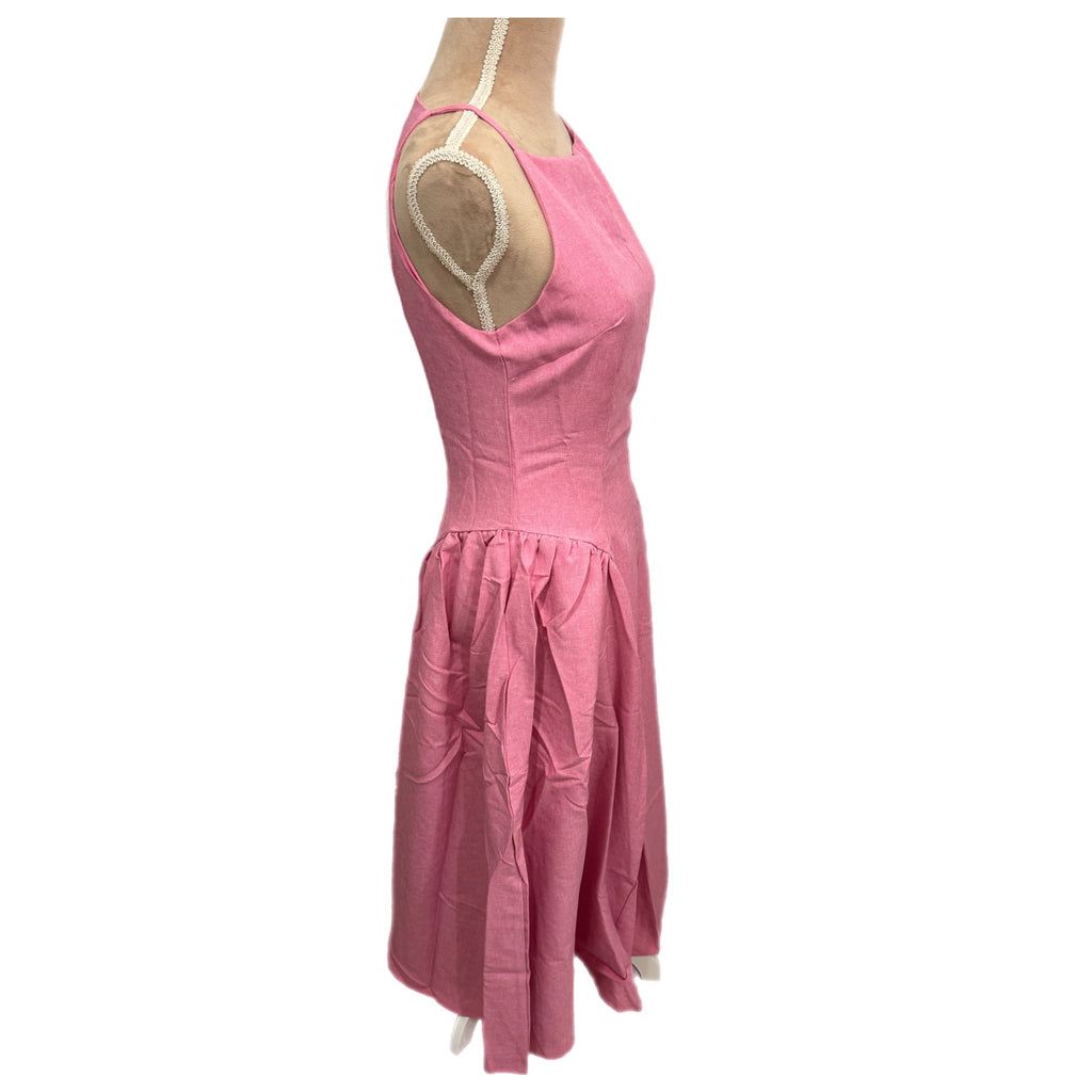 Pretty in Pink Drop Waist Maxi Dress Pleated Skirt Square Neck