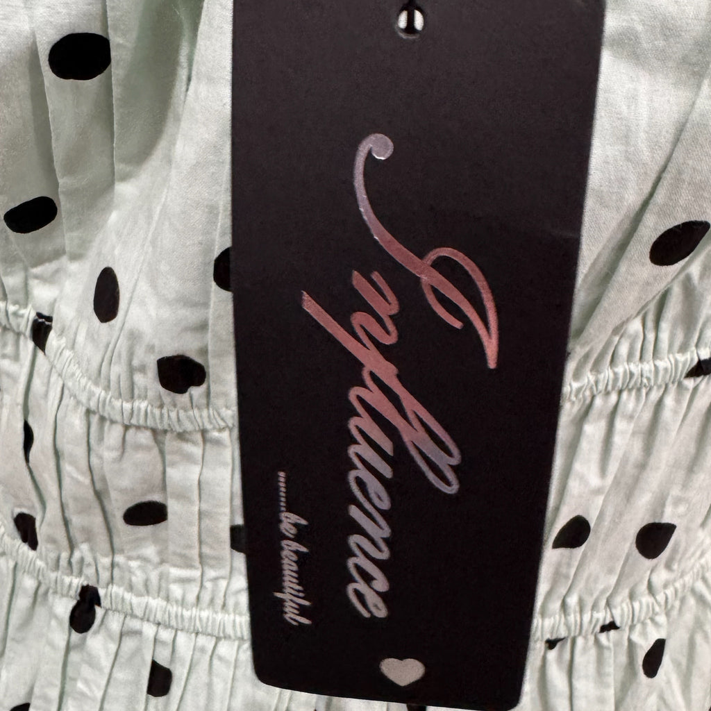 Influence Cotton Poplin Polka Dot Mini Tea Party Dress Shirring Mint Green