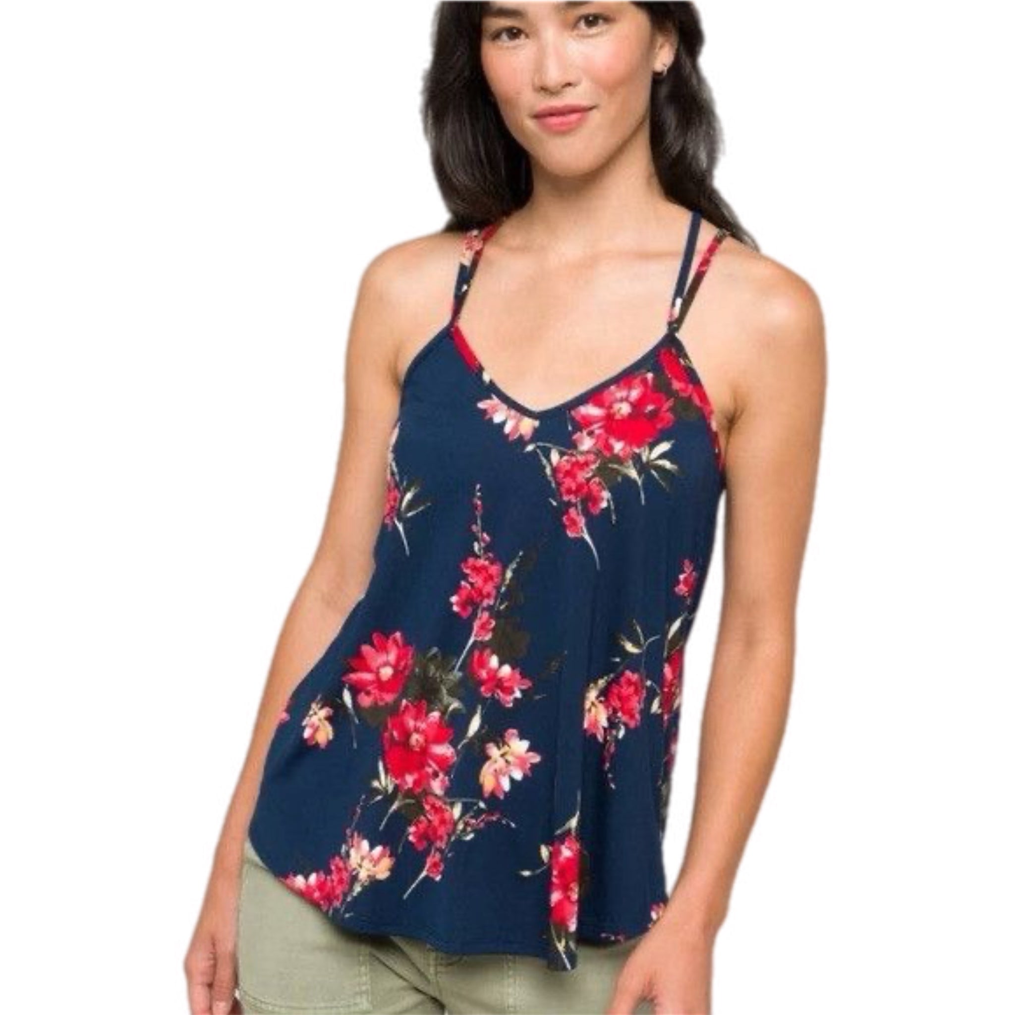 Papermoon Navy Floral Strappy Sleeveless Tank Top Cami Size 1X