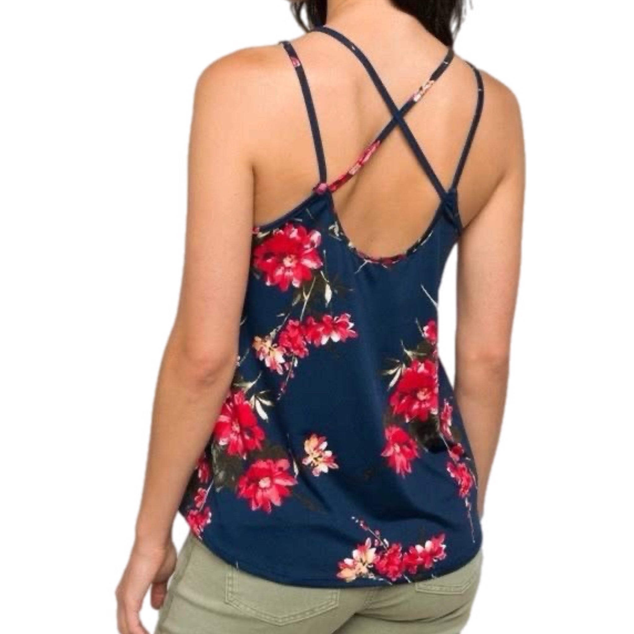 Papermoon Navy Floral Strappy Sleeveless Tank Top Cami Size 1X