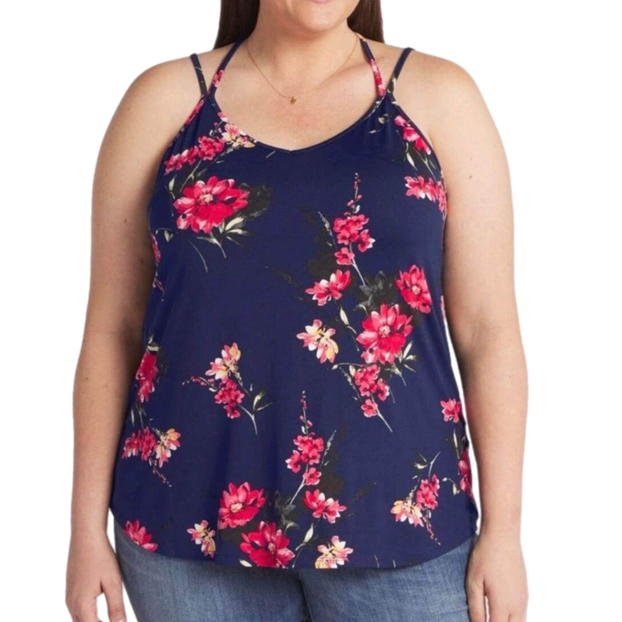 Papermoon Navy Floral Strappy Sleeveless Tank Top Cami Size 1X