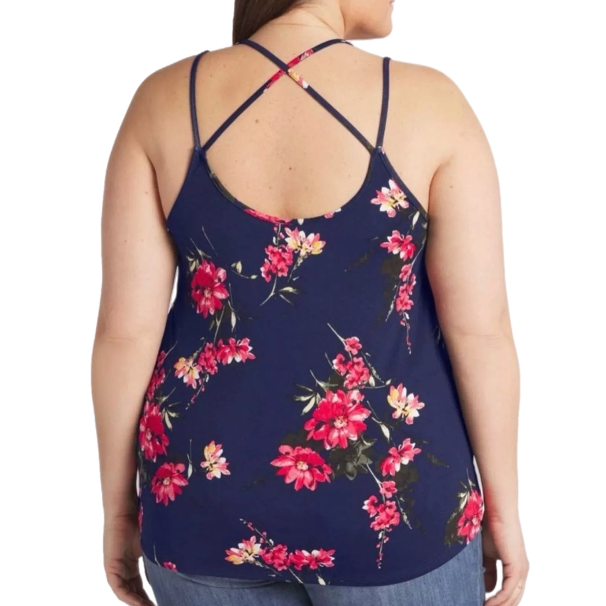Papermoon Navy Floral Strappy Sleeveless Tank Top Cami Size 1X