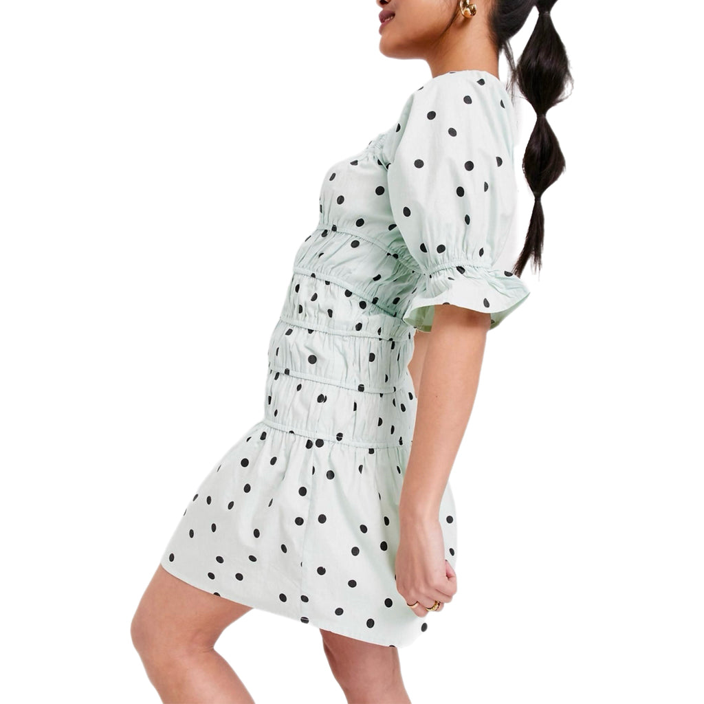 Influence Cotton Poplin Polka Dot Mini Tea Party Dress Shirring Mint Green