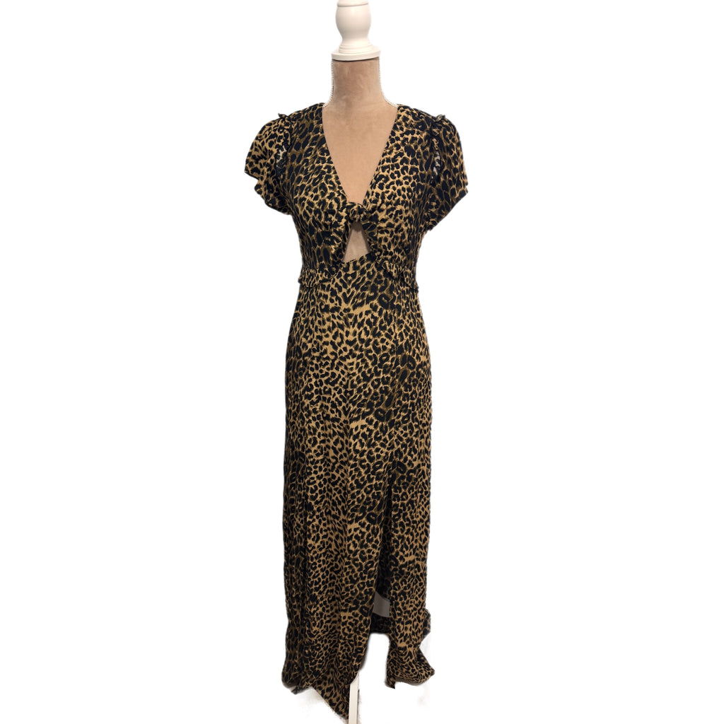 OASIS Tiger Print Slit Maxi Dress V Neck Summer Short Sleeve