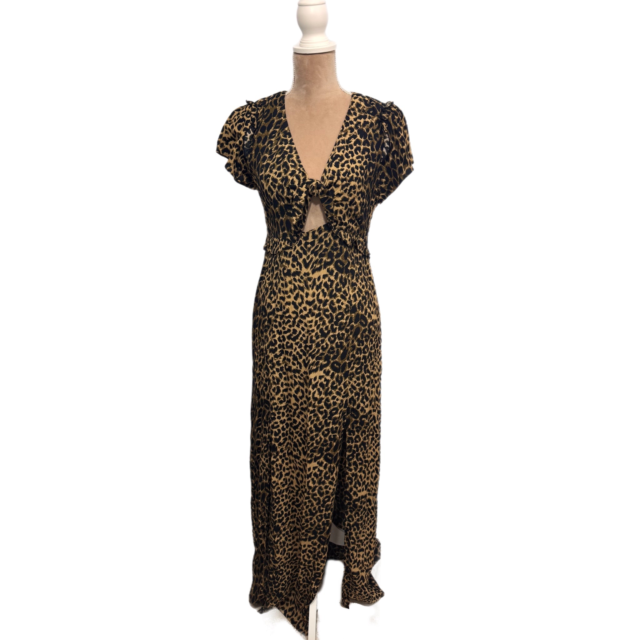 OASIS Tiger Print Slit Maxi Dress V Neck Summer Short Sleeve