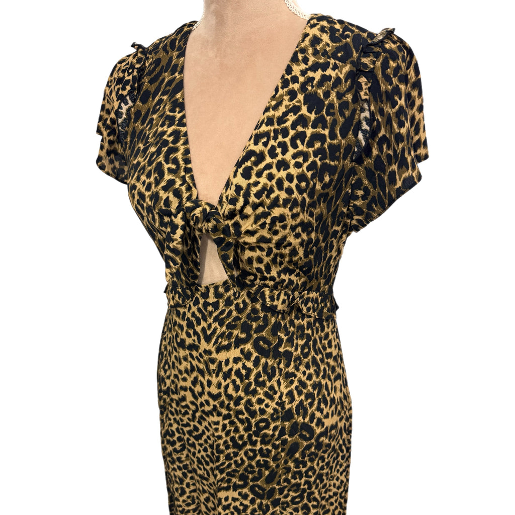 OASIS Tiger Print Slit Maxi Dress V Neck Summer Short Sleeve