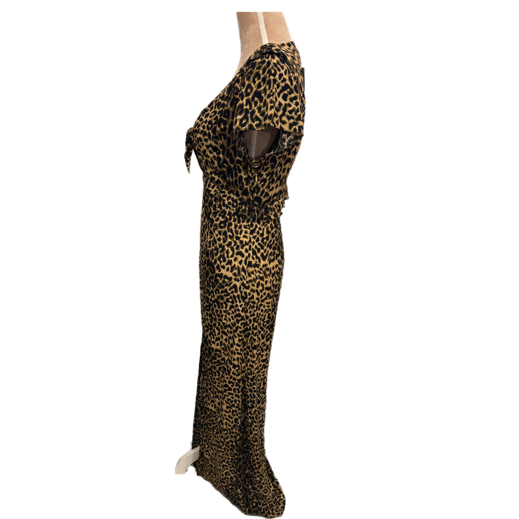 OASIS Tiger Print Slit Maxi Dress V Neck Summer Short Sleeve