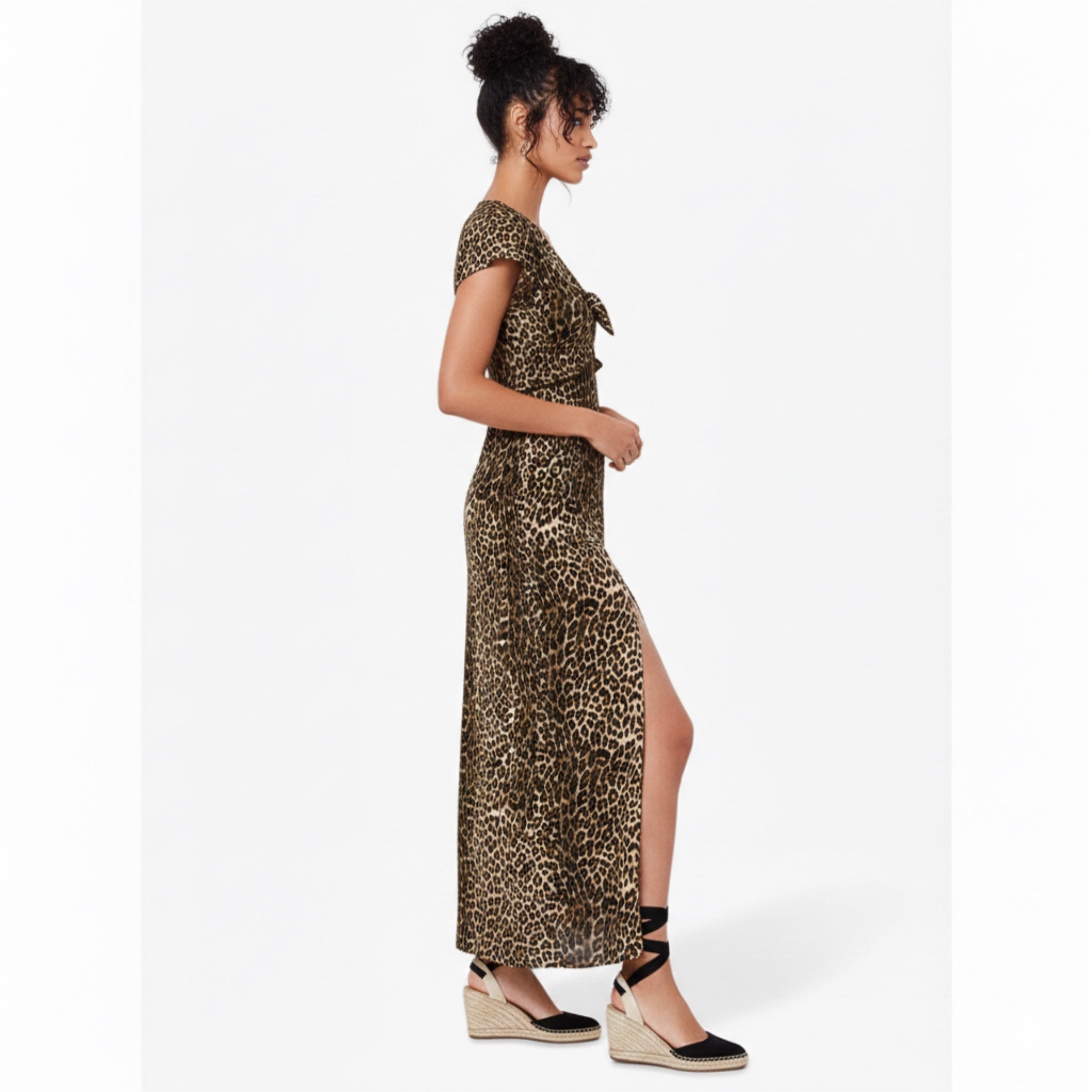 OASIS Tiger Print Slit Maxi Dress V Neck Summer Short Sleeve