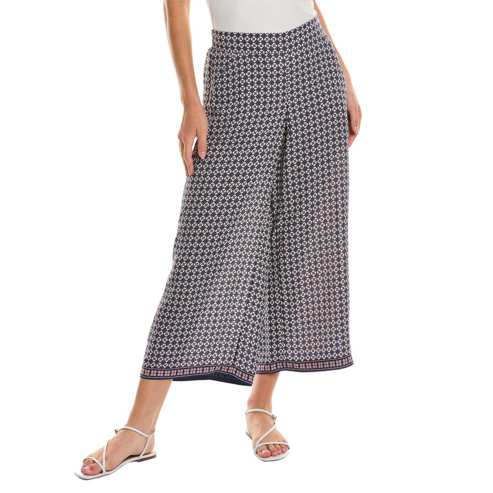 Max Studio Women’s Coastal Chic Print Pull On Wide Leg Crop Pants