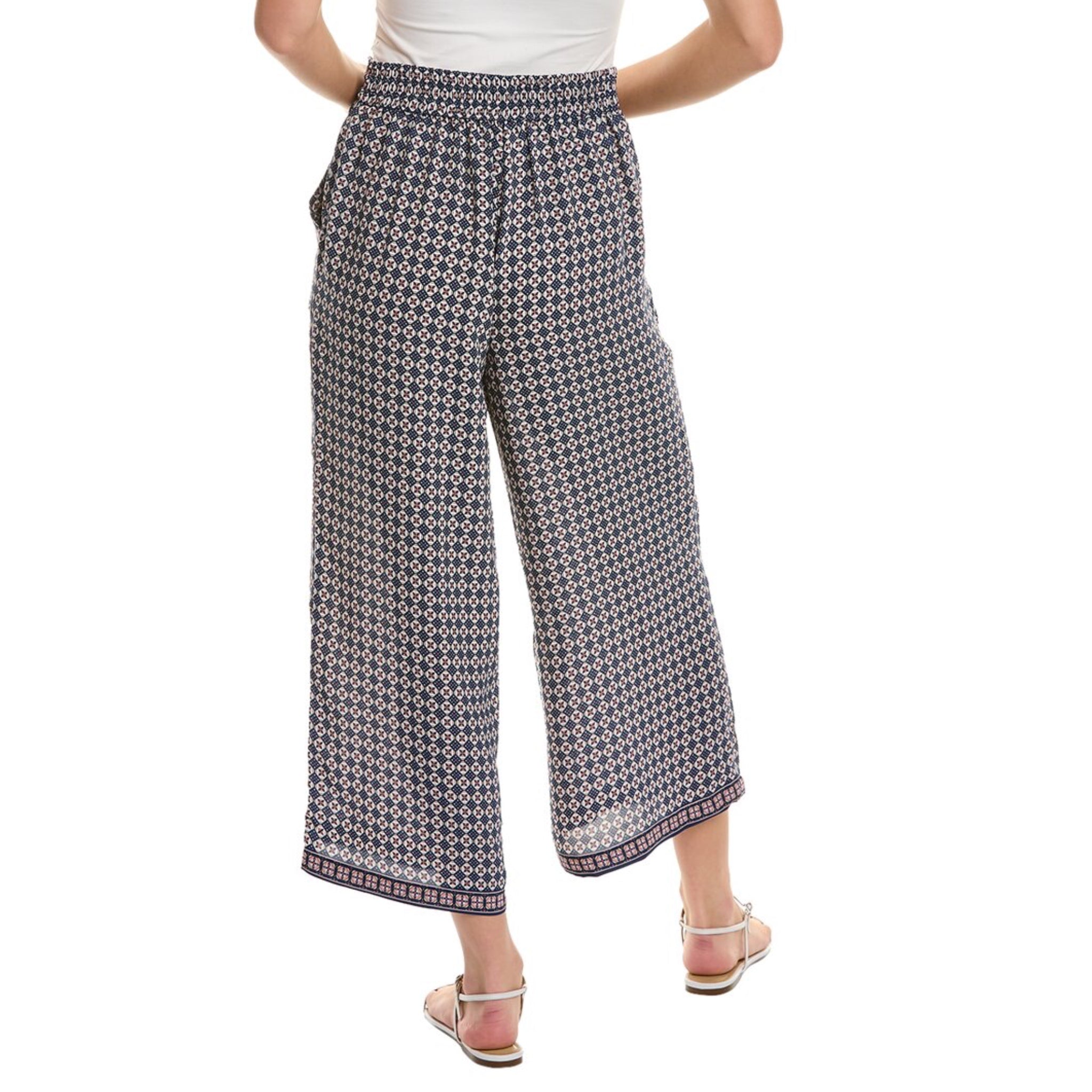 Max Studio Women’s Coastal Chic Print Pull On Wide Leg Crop Pants