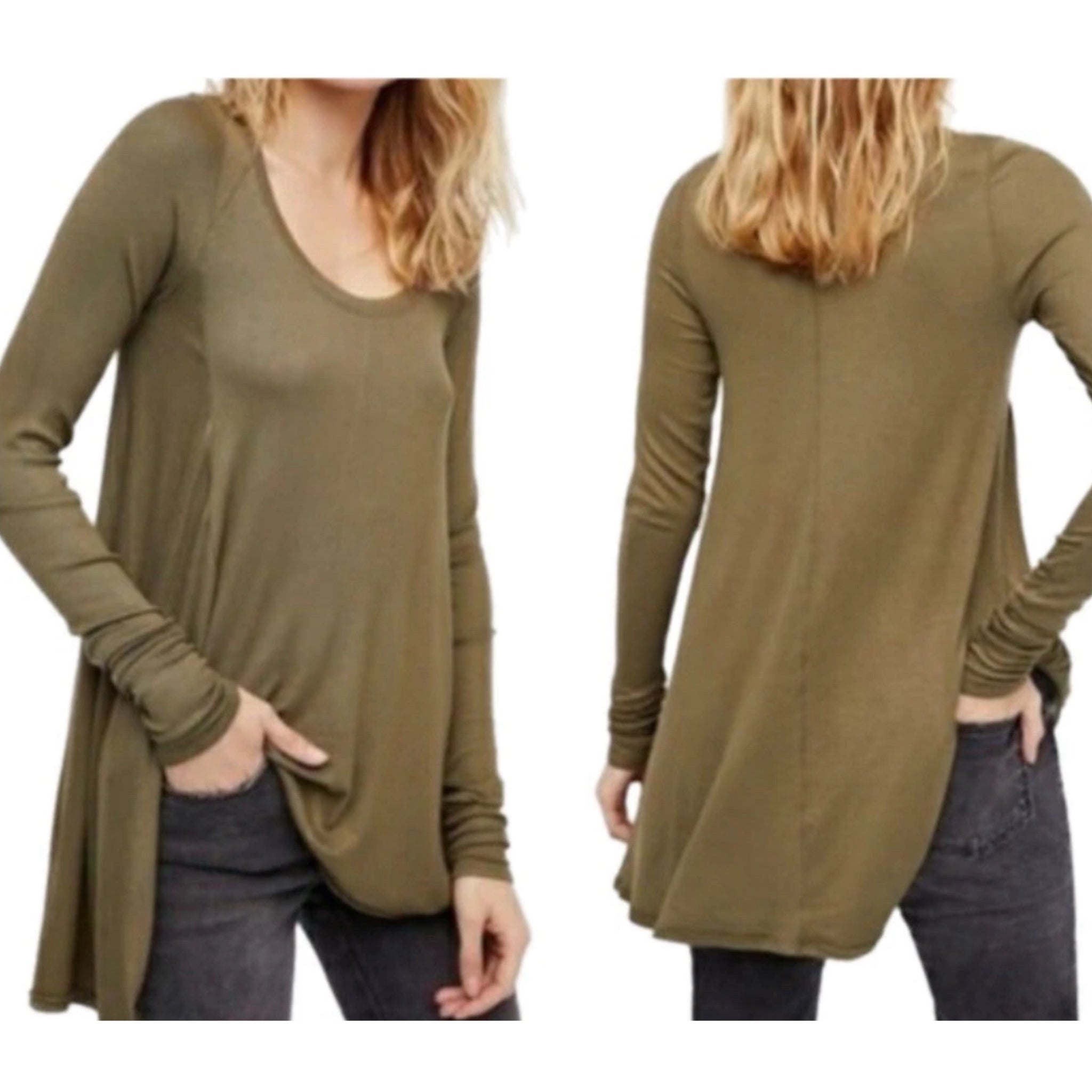 FREE PEOPLE Tunic Women’s Long Sleeve Knit Top in Olive Green