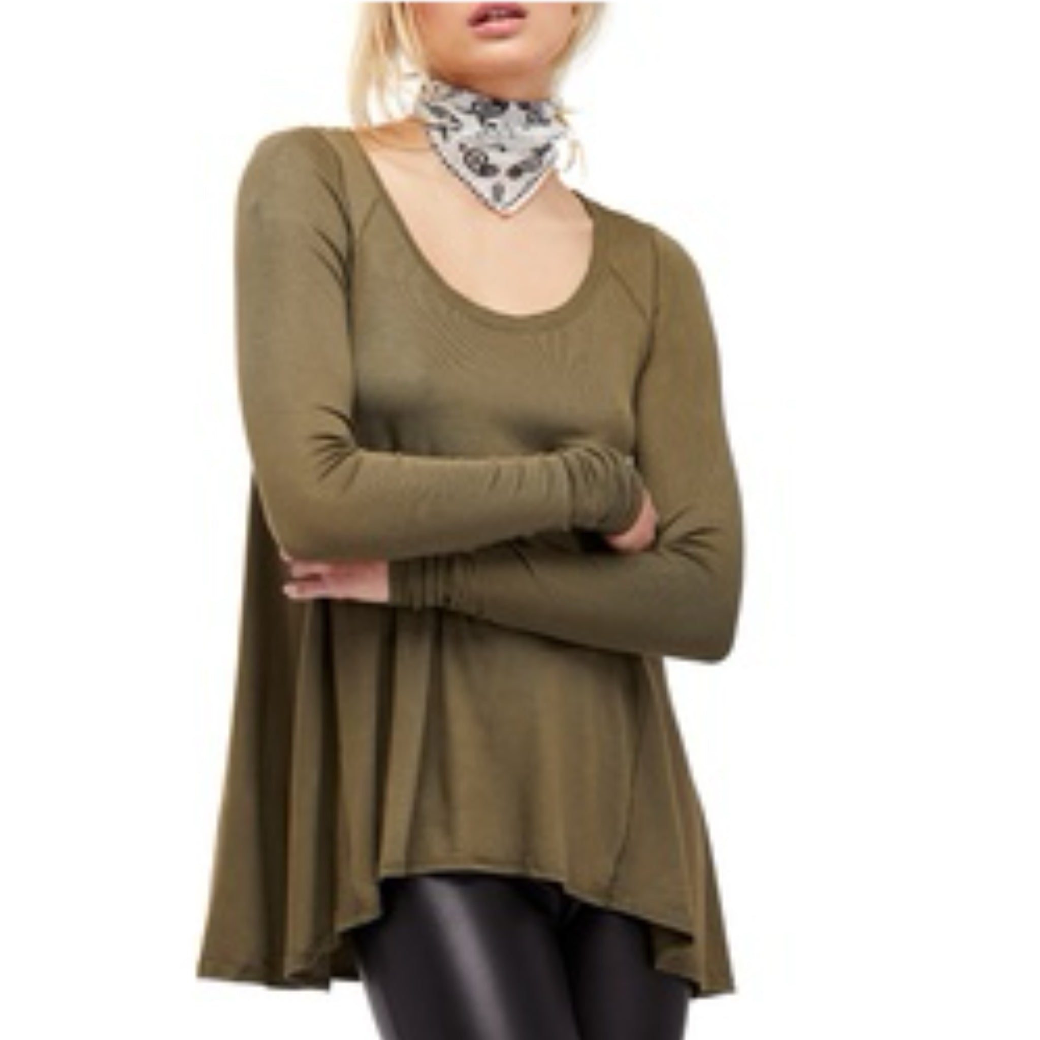 FREE PEOPLE Tunic Women’s Long Sleeve Knit Top in Olive Green