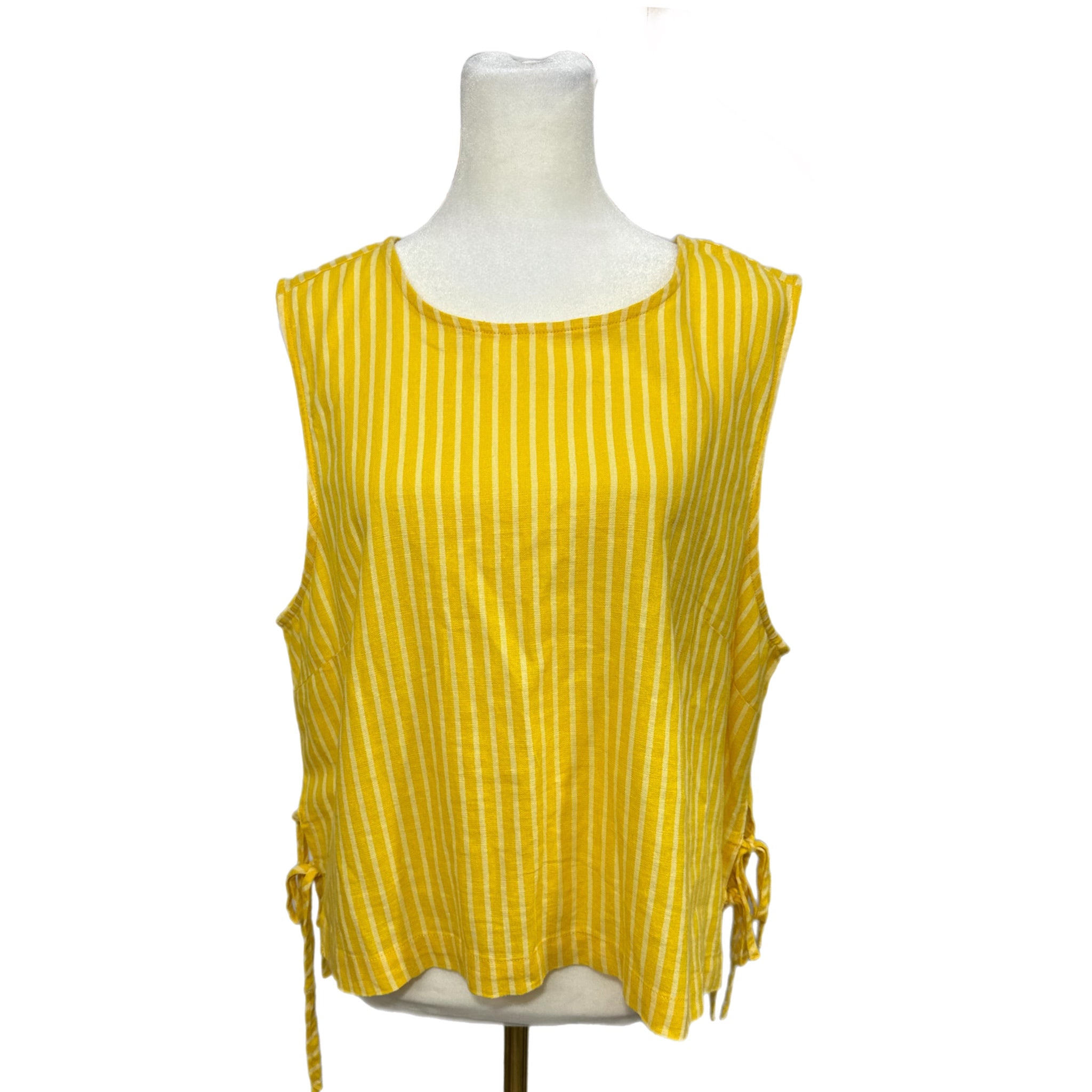 MARC NEW YORK Coastal Linen Blend Blouse Yellow Stripe Tie Side