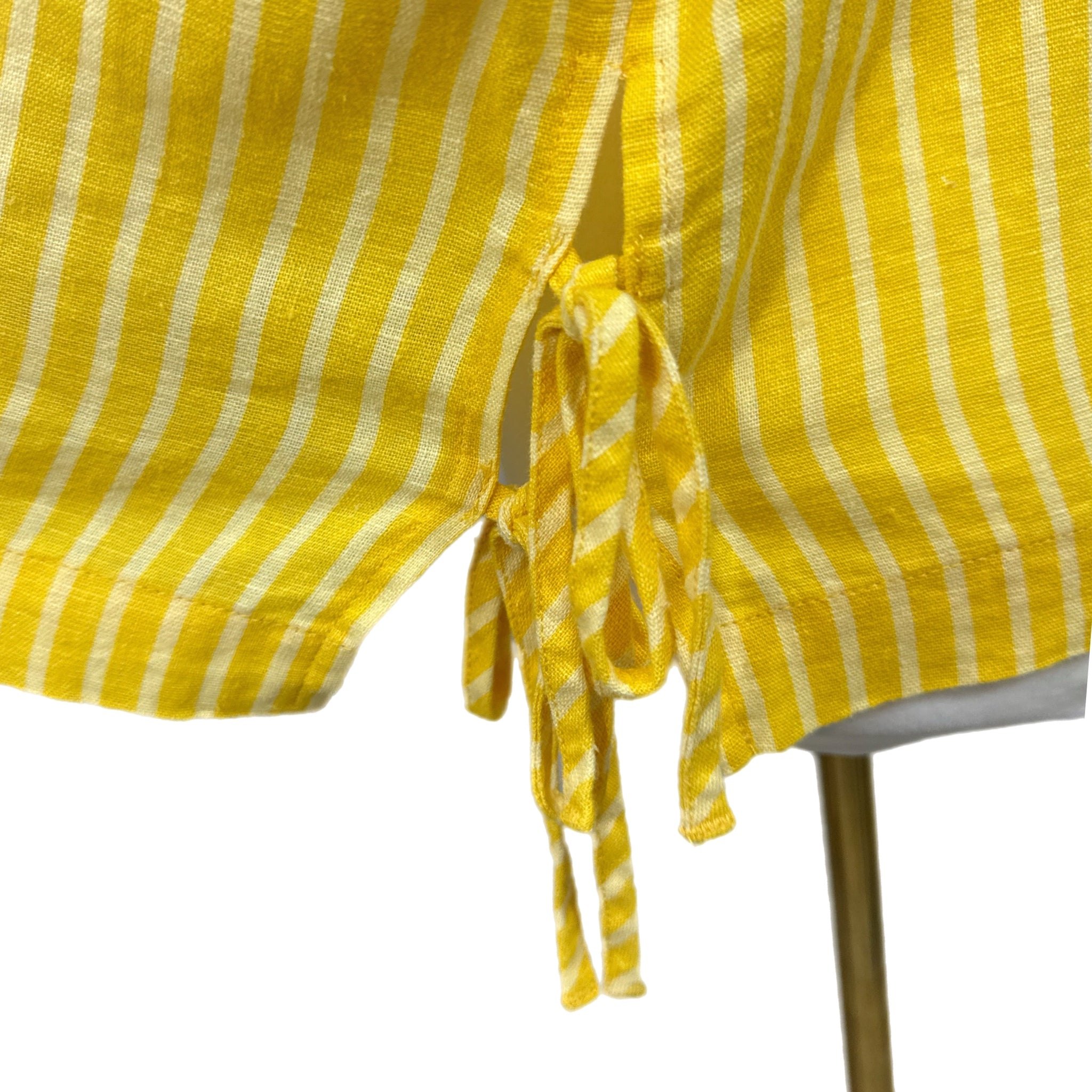 MARC NEW YORK Coastal Linen Blend Blouse Yellow Stripe Tie Side