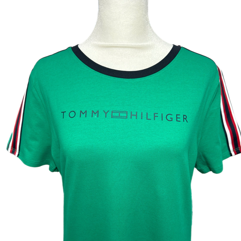 TOMMY HILFIGER Preppy Green T Shirt Dress Short Sleeve Stripe Accent