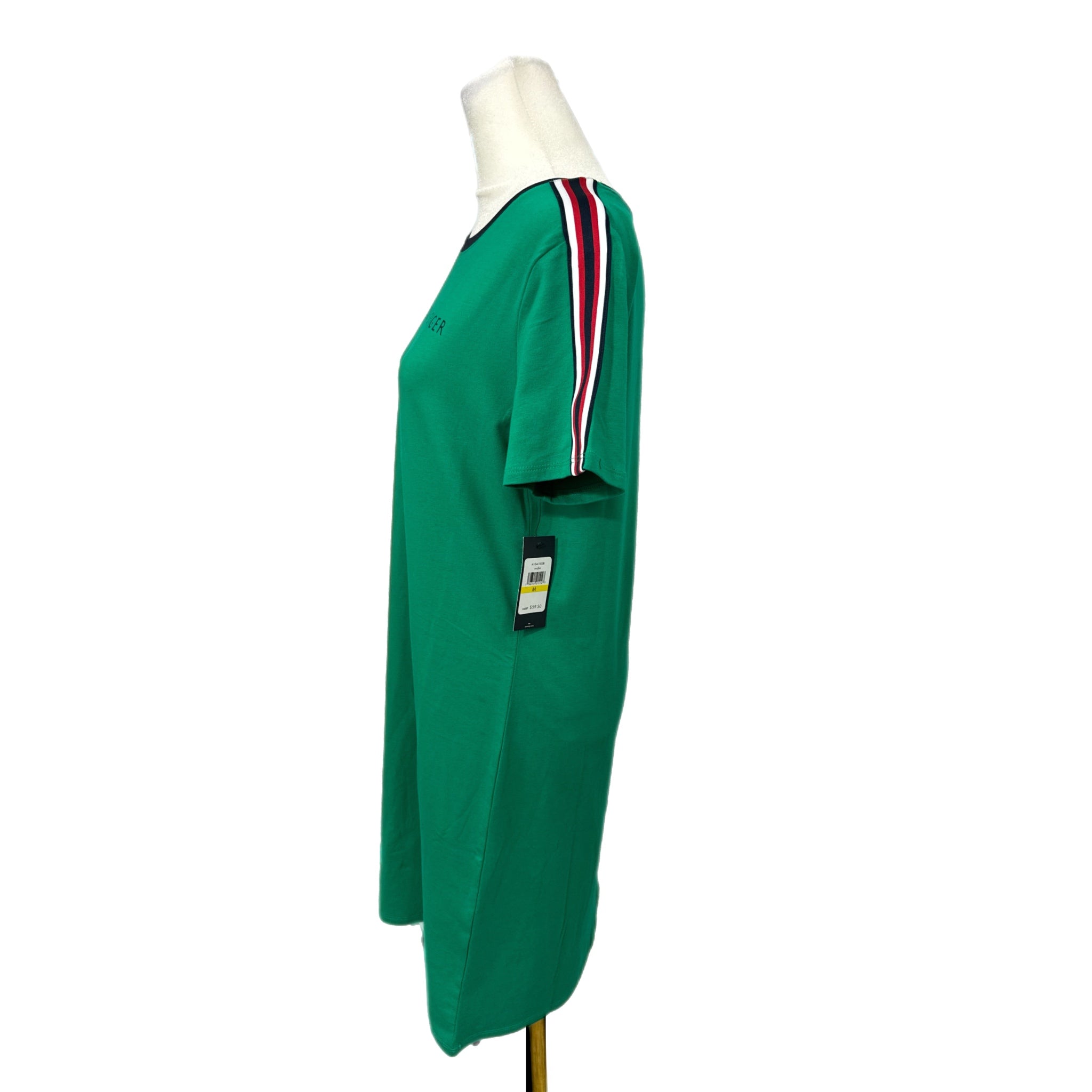 TOMMY HILFIGER Preppy Green T Shirt Dress Short Sleeve Stripe Accent