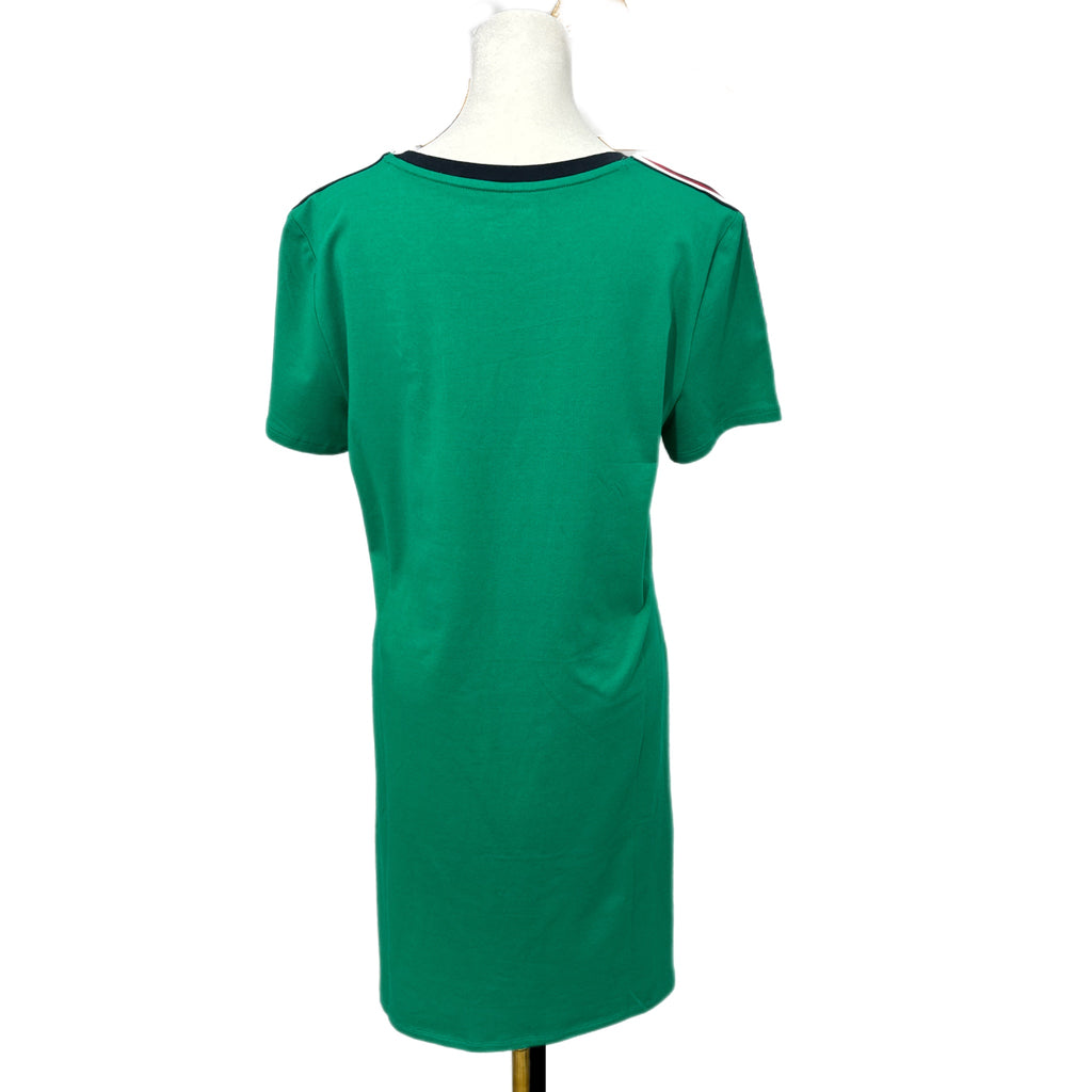 TOMMY HILFIGER Preppy Green T Shirt Dress Short Sleeve Stripe Accent