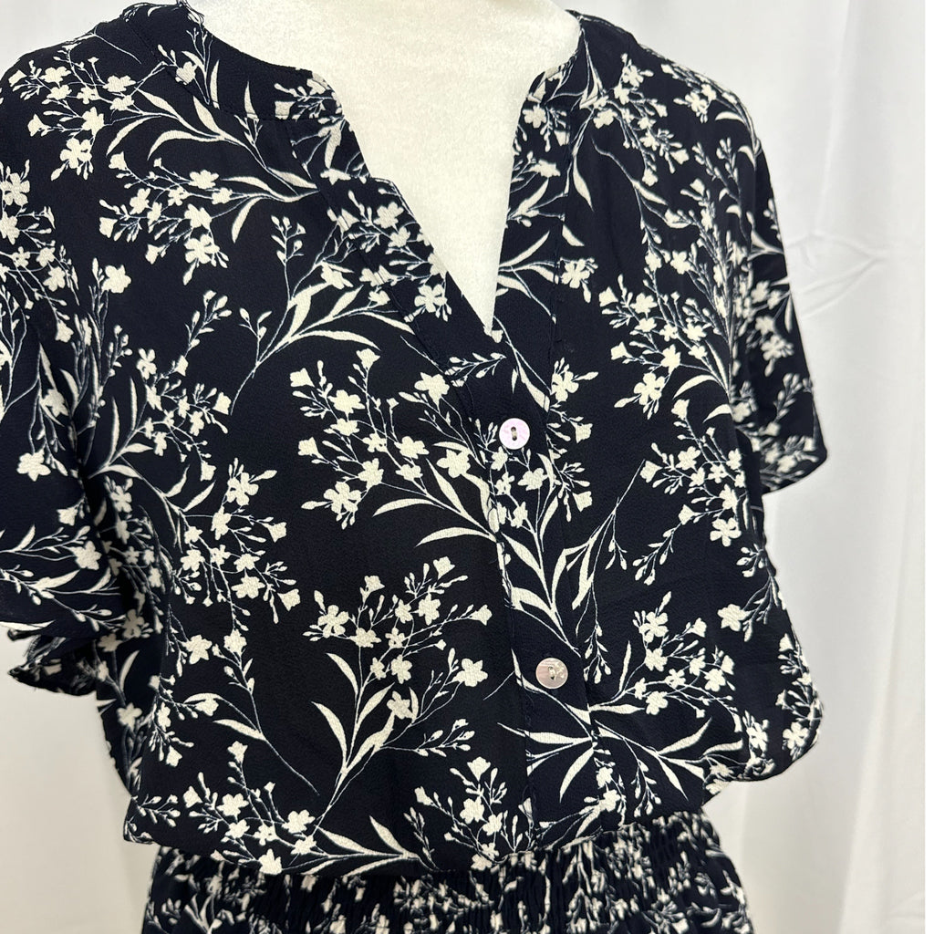 KATE & LILY Navy Floral Ruffle Dress Women’s Short Sleeve Button Front