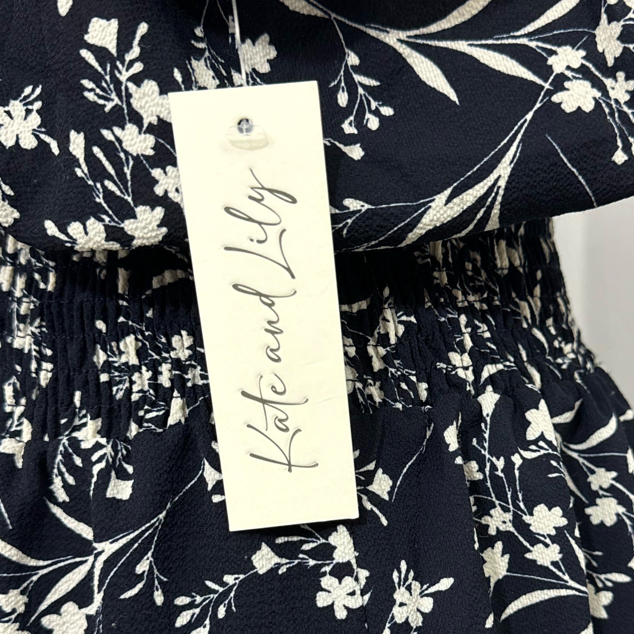 KATE & LILY Navy Floral Ruffle Dress Women’s Short Sleeve Button Front