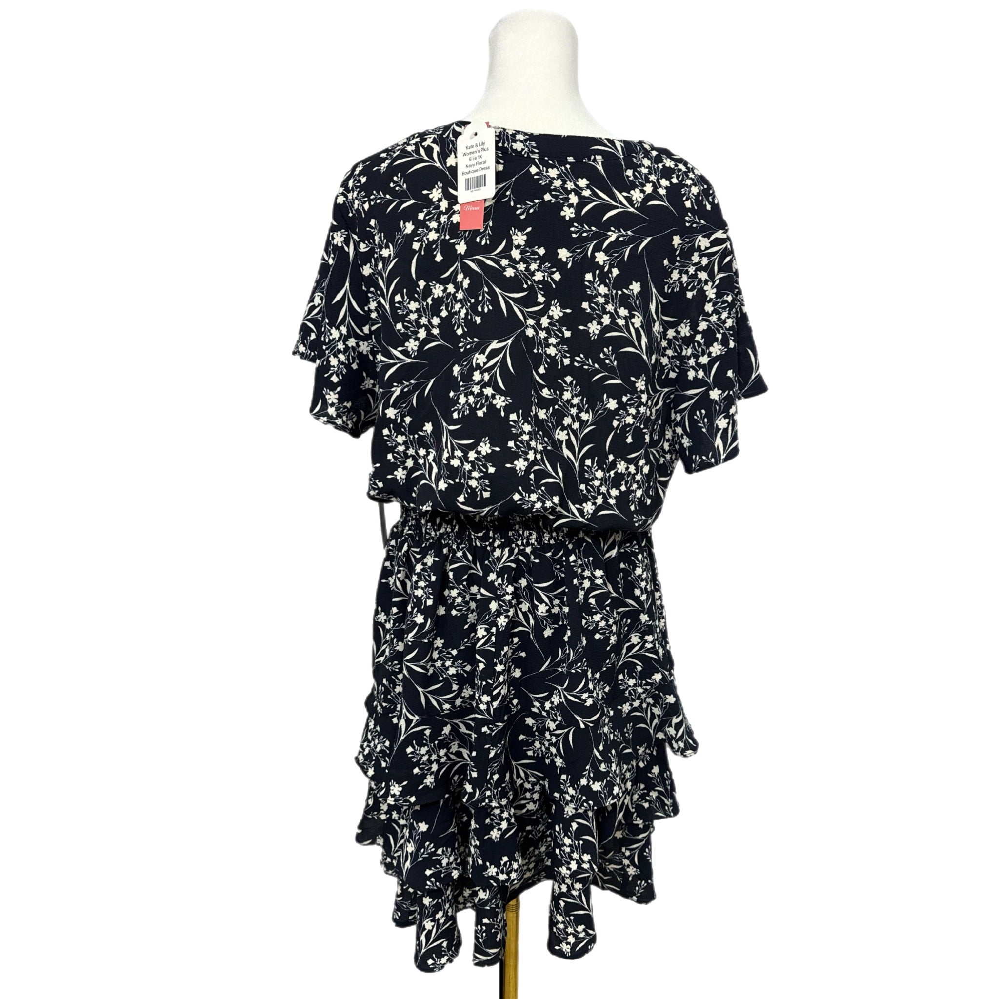 KATE & LILY Navy Floral Ruffle Dress Women’s Short Sleeve Button Front