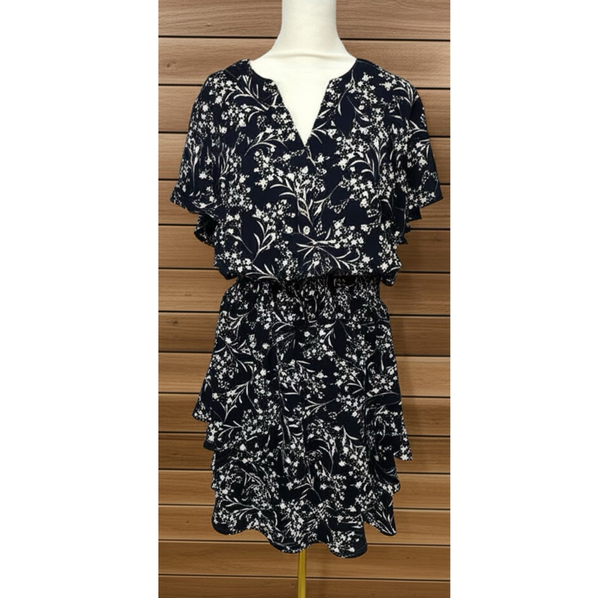 KATE & LILY Navy Floral Ruffle Dress Women’s Short Sleeve Button Front
